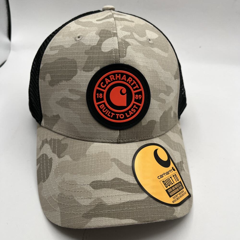 Carhartt Force Canvas Mesh-Back Logo Graphic SnapBack Trucker Hat Gray Camo New